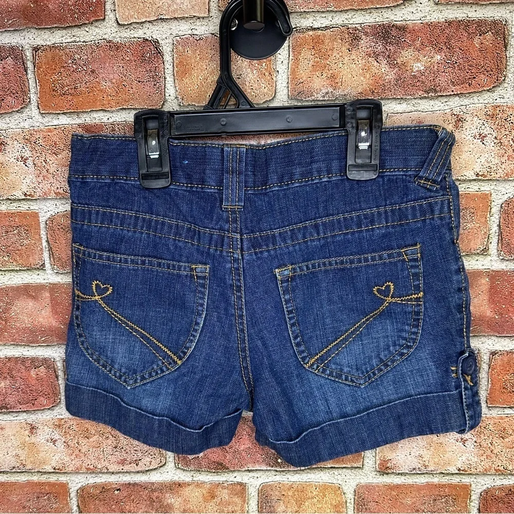Girls Blue Denim cuffed adjustable waist button detail Jean Shorts size 8